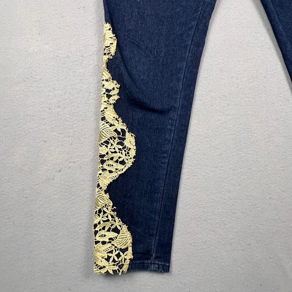 K. Jordan Lace Applique Jeans Womens 16 Blue Dark Wash Skinny Boho Denim Pants - Picture 11 of 13